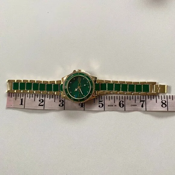 NIB Bebe Emerald Green & Gold Watch Earrings Locket Set - Picture 9 of 14